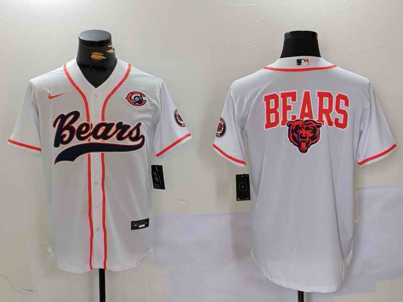 Men's Chicago Bears White Team Big Logo With Patch Cool Base Stitched Baseball Jersey